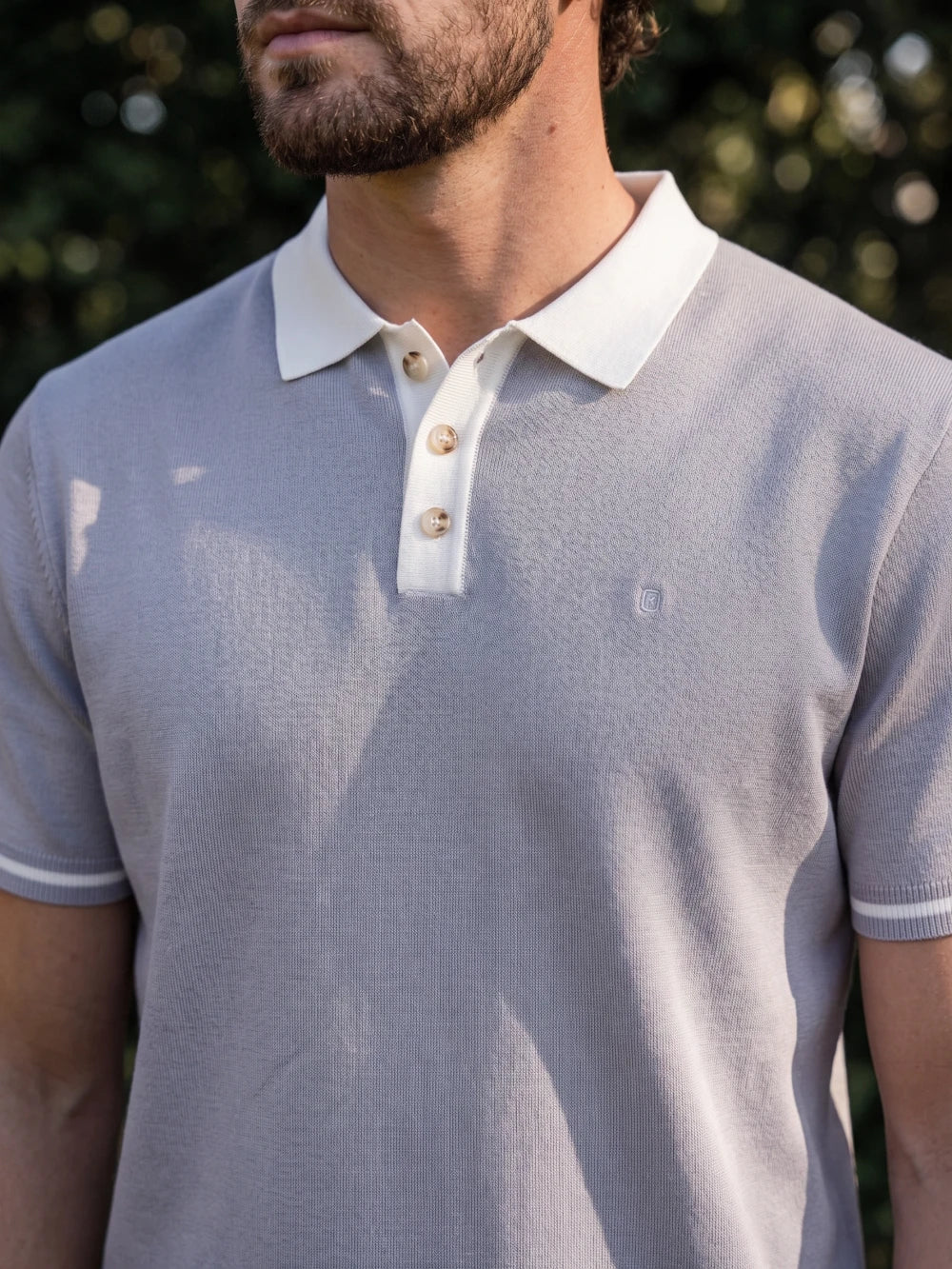 Grey Knit Collar Polo