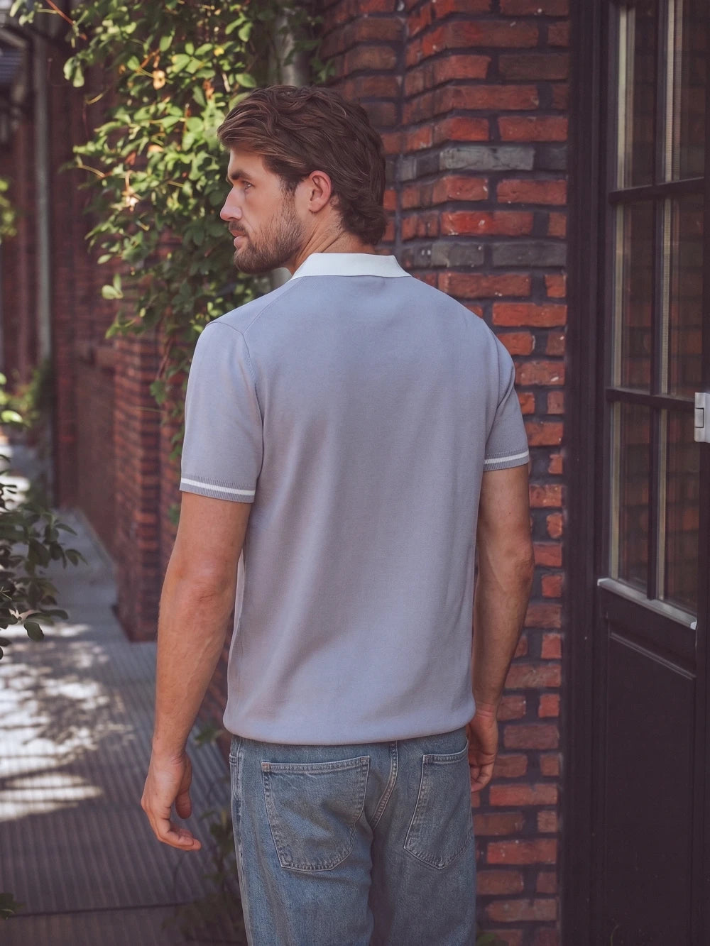 Grey Knit Collar Polo