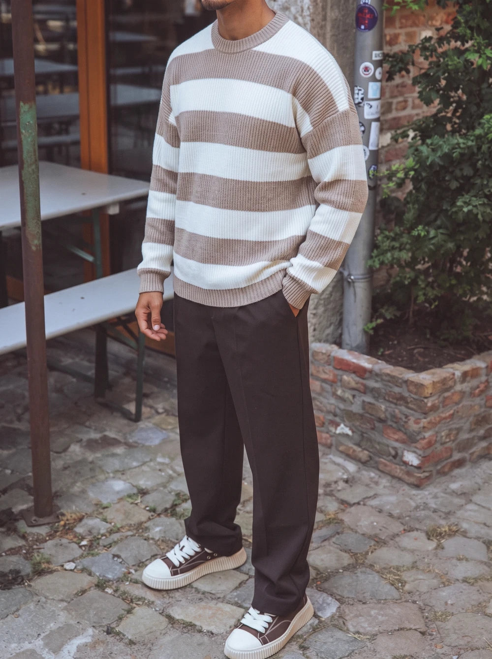 Light Brown Striped Knit Sweater