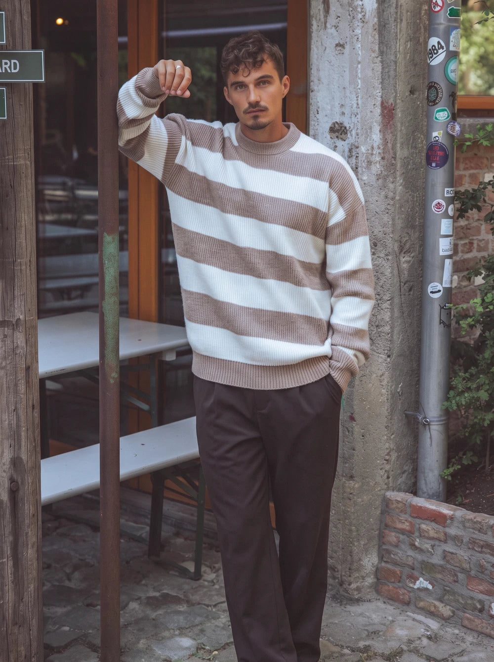 Grey Striped Knit Sweater