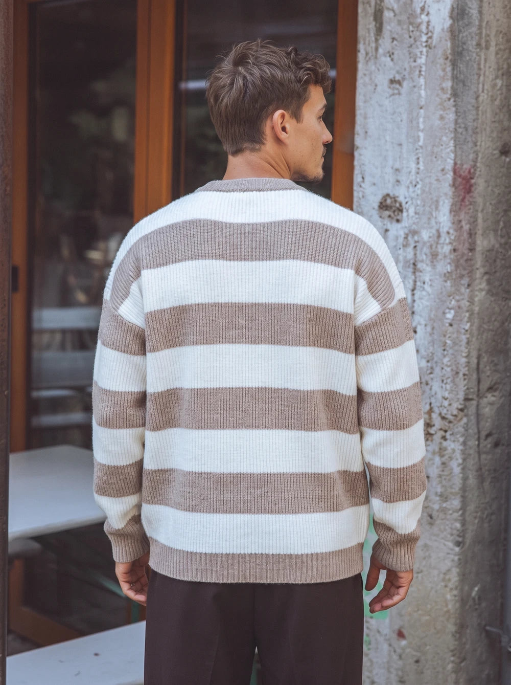 Light Brown Striped Knit Sweater