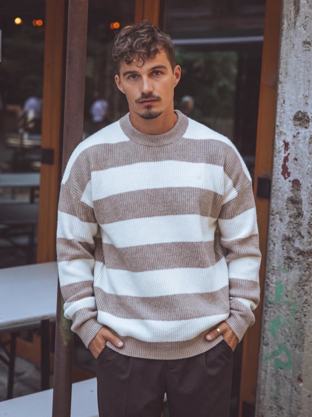 Grey Striped Knit Sweater