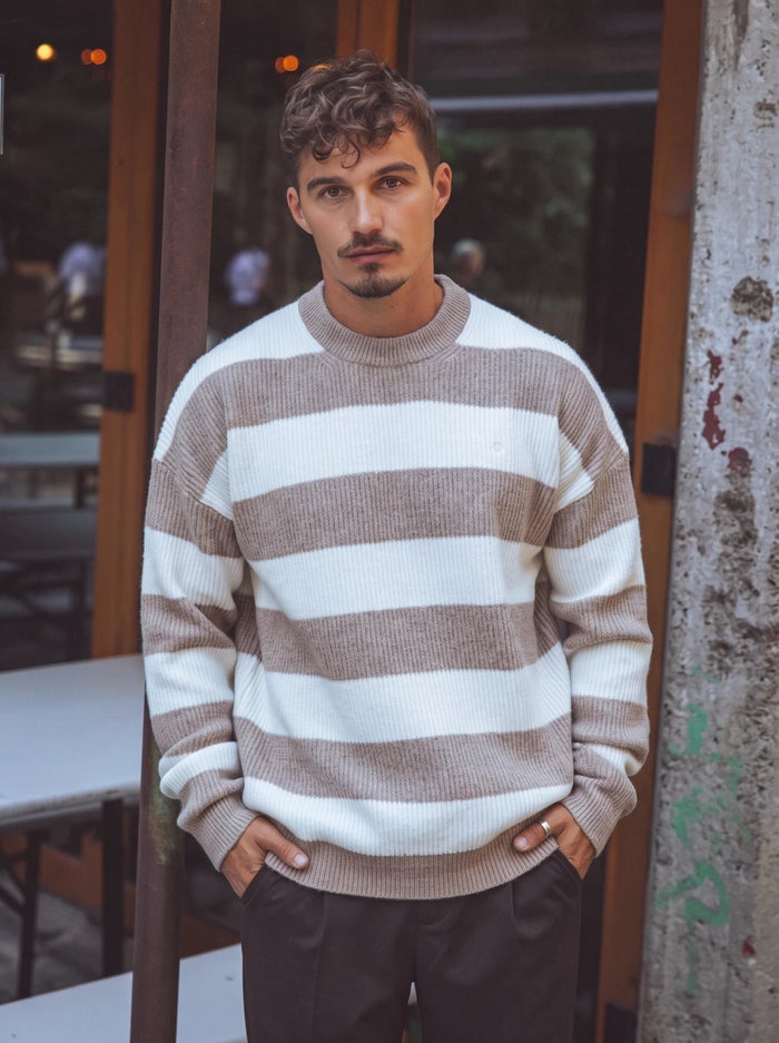 Grey Striped Knit Sweater