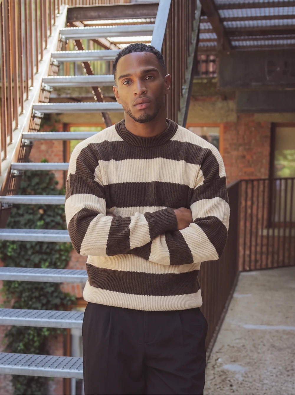 Brown Striped Knit Sweater