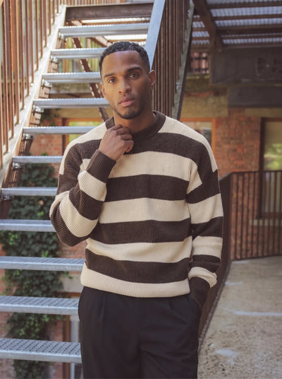 Brown Striped Knit Sweater