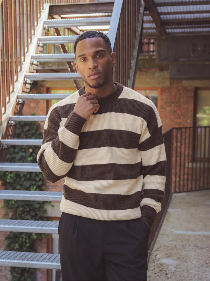 Brown Striped Knit Sweater