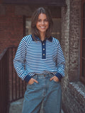 Navy gestreiftes Oversized Poloshirt