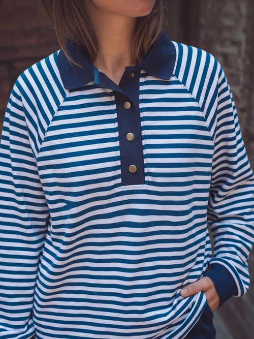 Navy gestreiftes Oversized Poloshirt