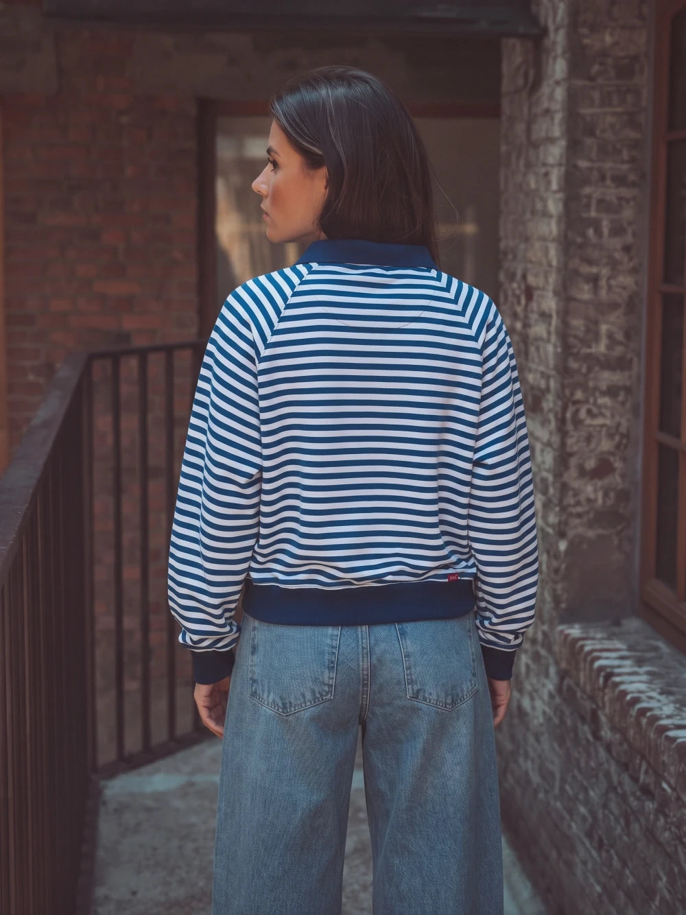 Navy gestreiftes Oversized Poloshirt