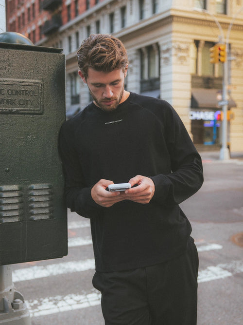 Schwarzes Basic Oversized Langarmshirt