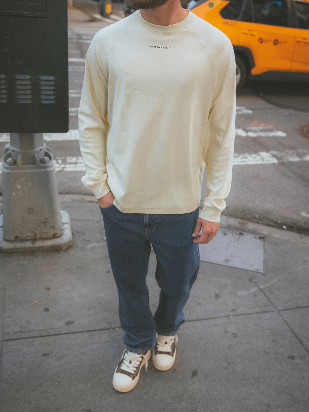 Light Yellow Basic Oversized Long-sleeve T-shirt