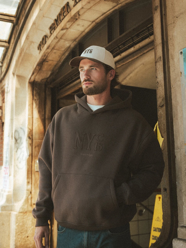 BOXY- HOODIE NY IN BRAUN