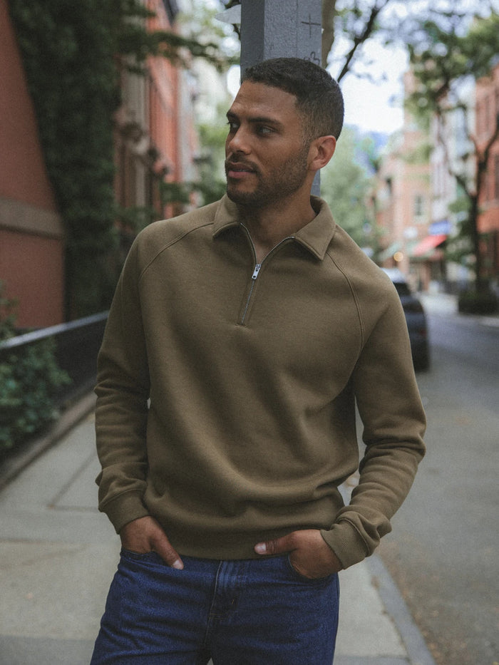 Brown Zipper Polo Sweater