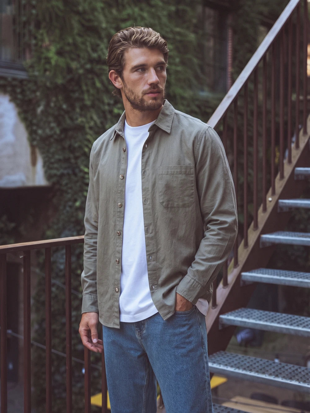 Olive Textured Cotton Shirt