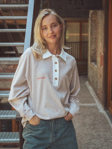 Melange Brown Oversized Polo Sweater