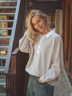 Melange Brown Oversized Polo Sweater