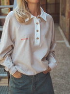 Melange Brown Oversized Polo Sweater