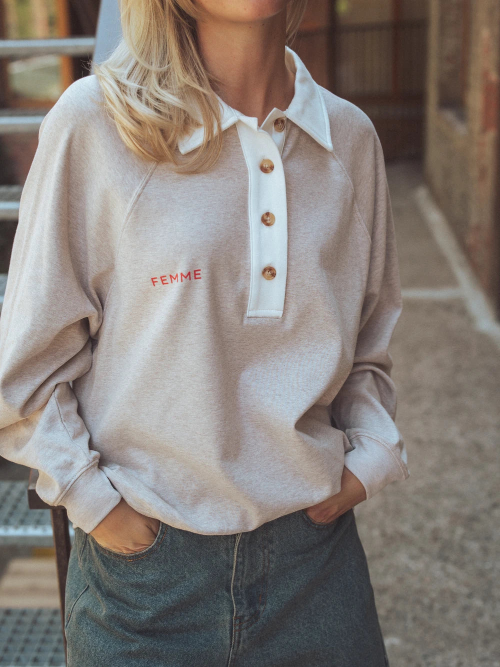 Melange Brown Oversized Polo Sweater
