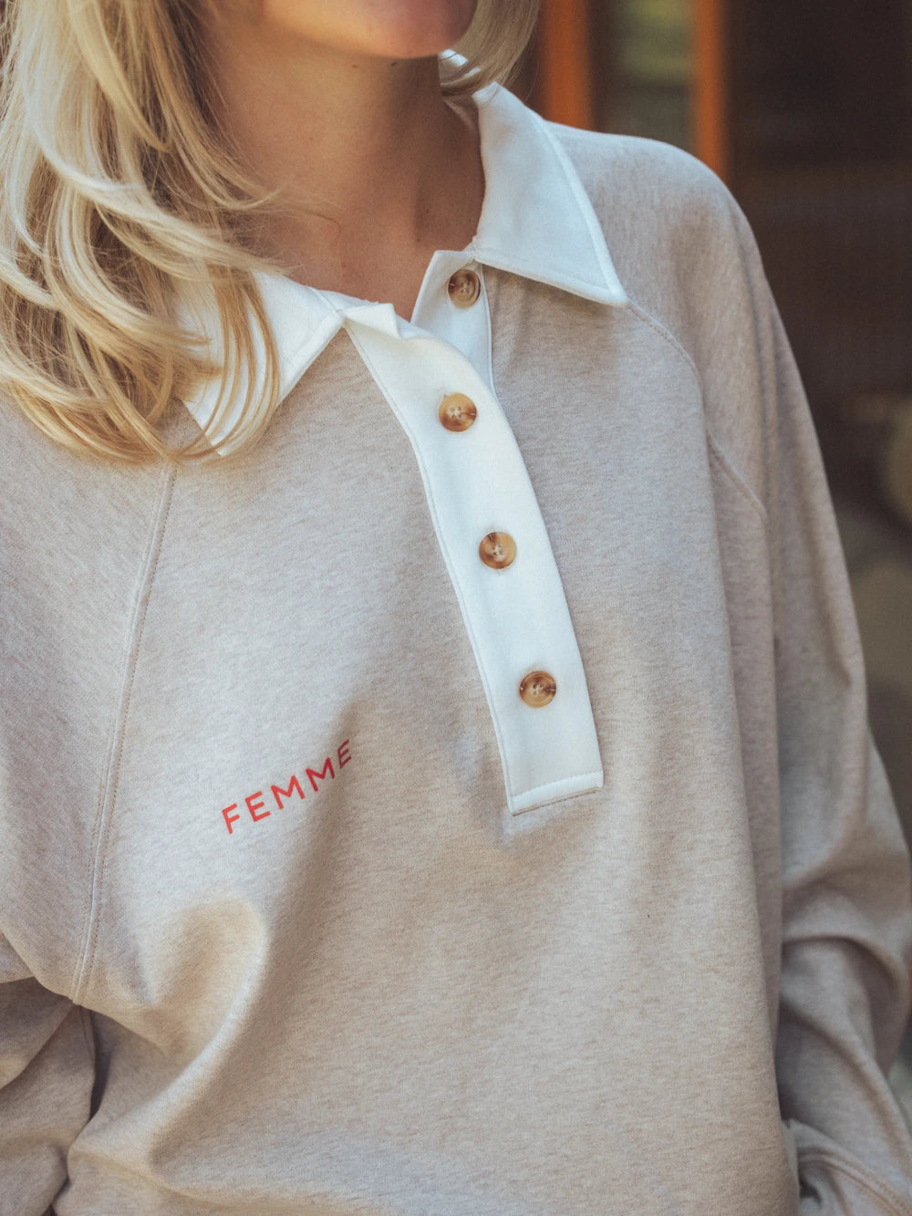 Melange Brown Oversized Polo Sweater