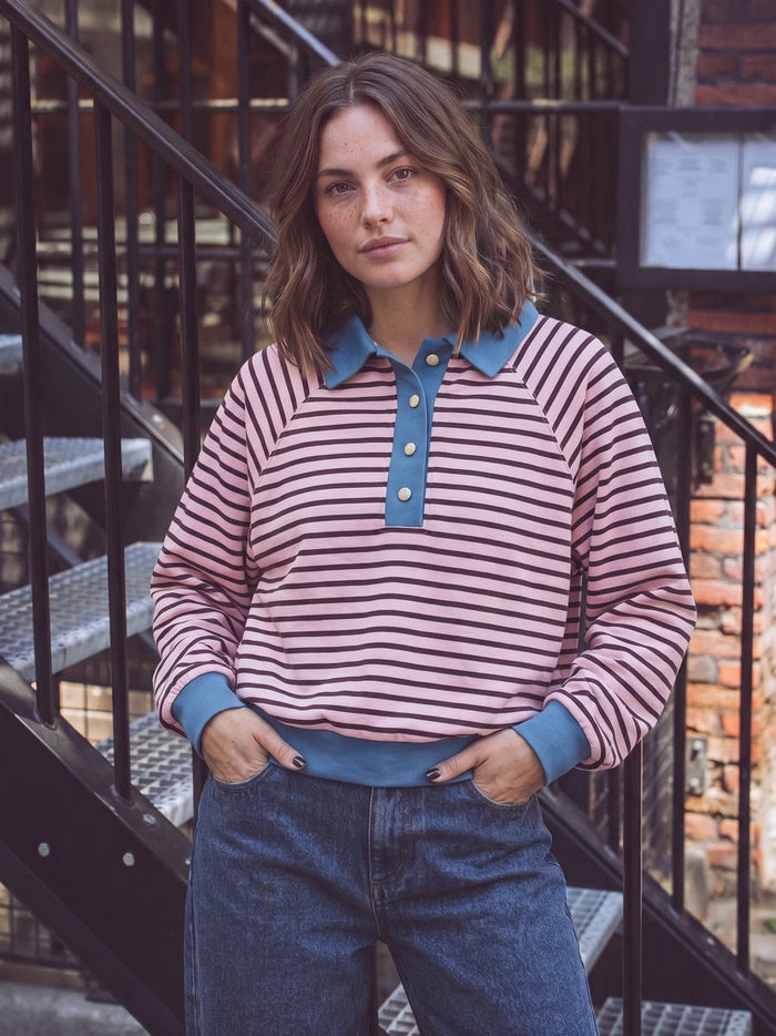 Pink Striped Oversized Polo