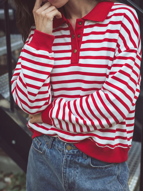 Rot gestreiftes Oversized-Poloshirt