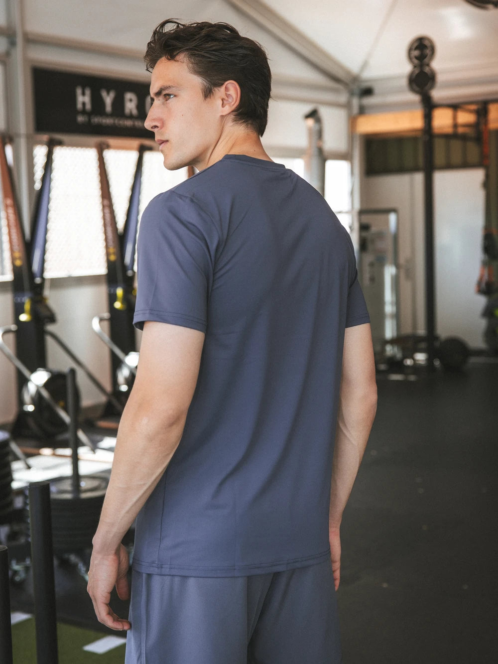 Grijsblauw effen sport T-shirt