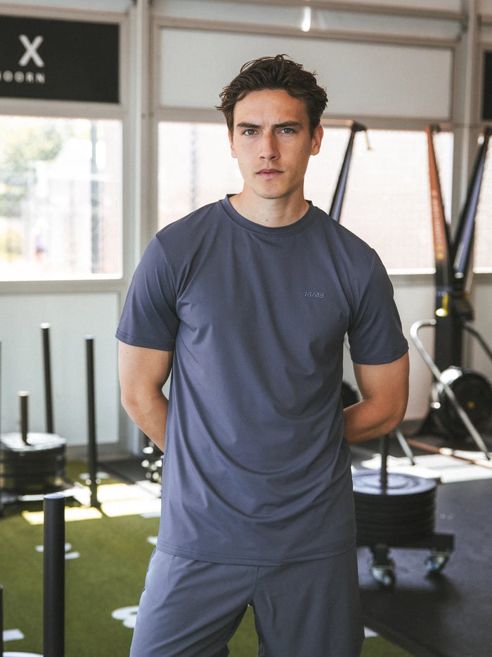 Grijsblauw effen sport T-shirt