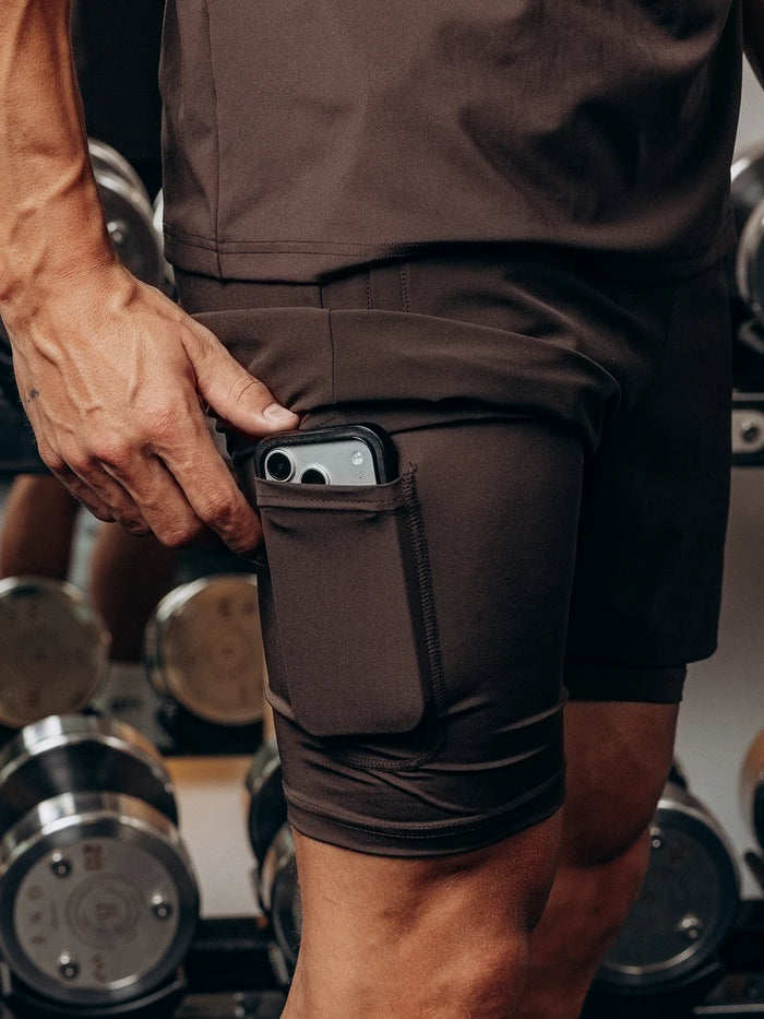 TB Dark Brown 2-in-1 Performance-Shorts