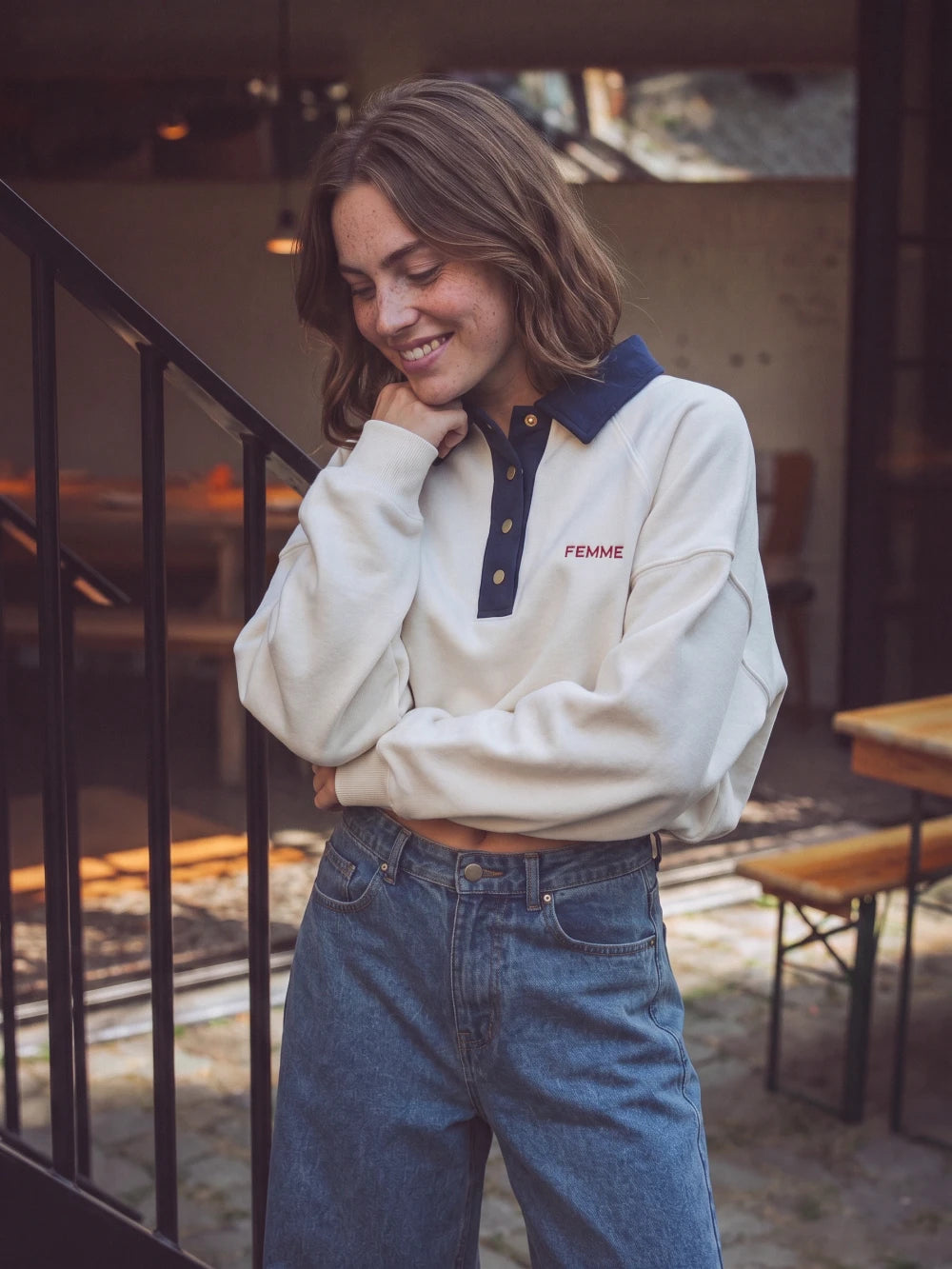 White Femme Polo Sweater