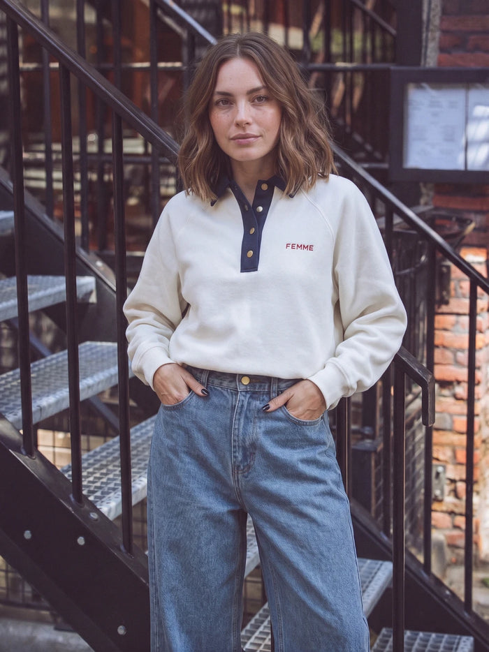 Weißer Damen-Polo-Pullover