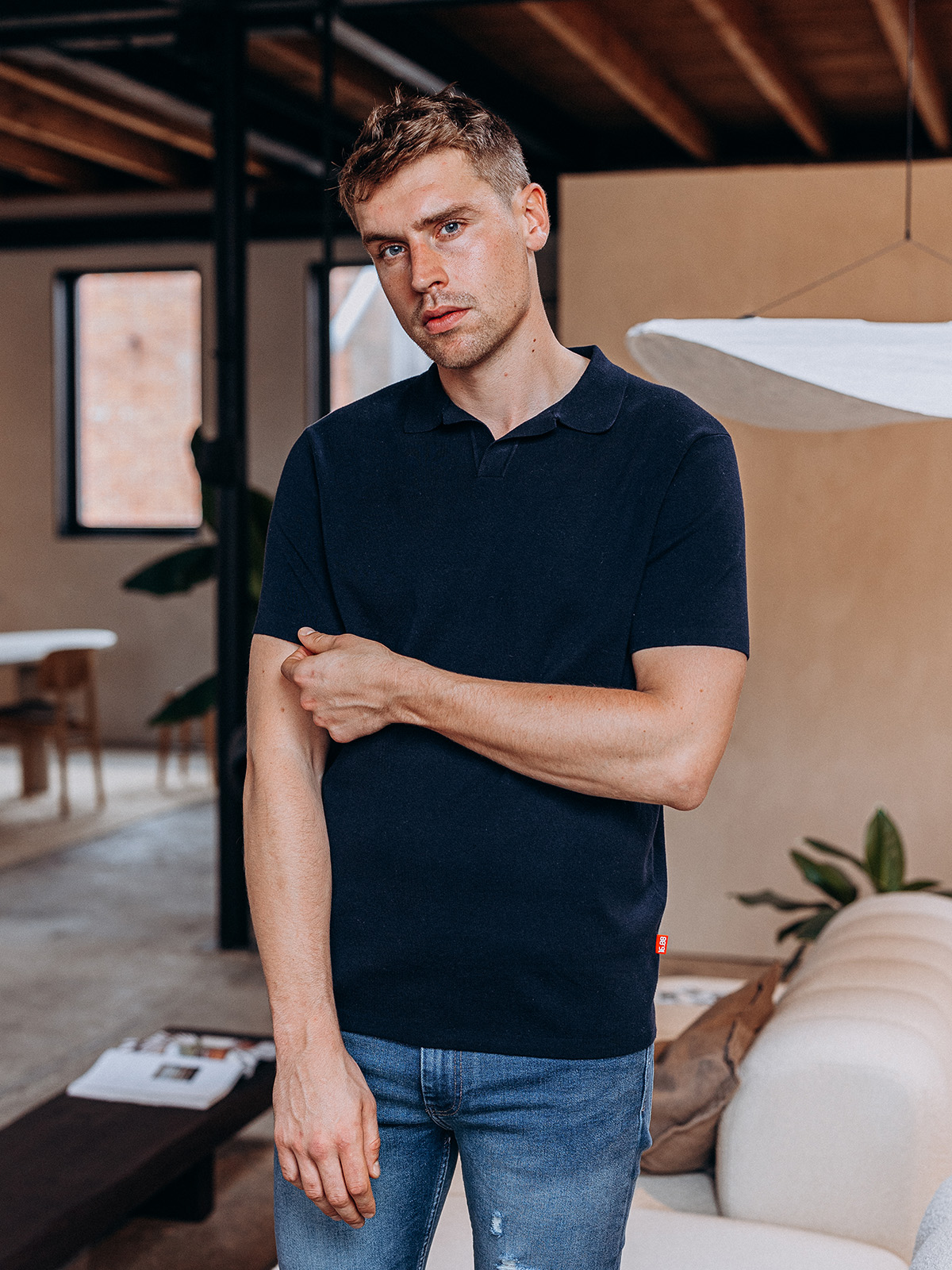 Navy Knitted Polo 1608 WEAR