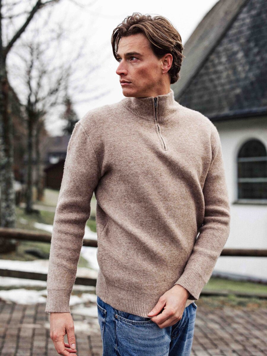 Brown Texture Zipper Sweater 1608 WEAR