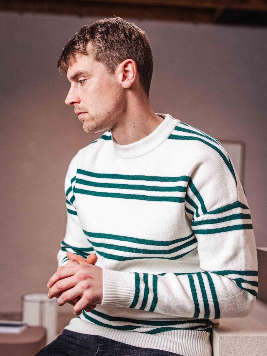 Green Stripe Knit Sweater 1608 WEAR