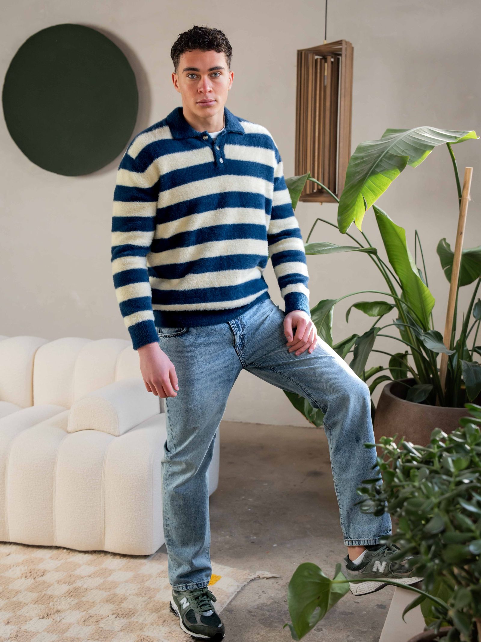Fluffy Stripe Polo Sweater 1608 WEAR