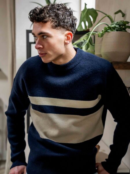 Navy Knit Combi Sweater