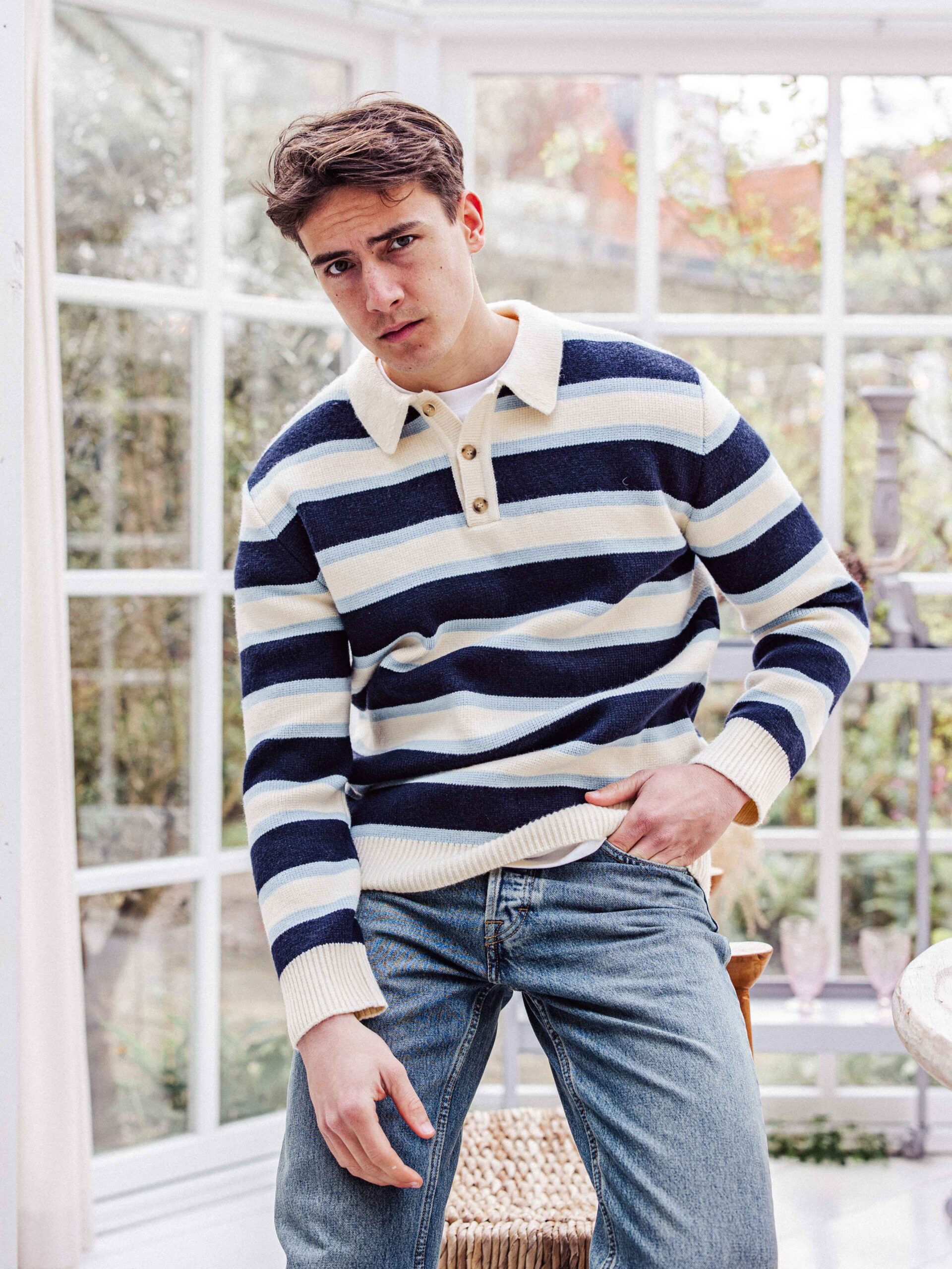 Blue Stripe Knitted Sweater 1608 WEAR