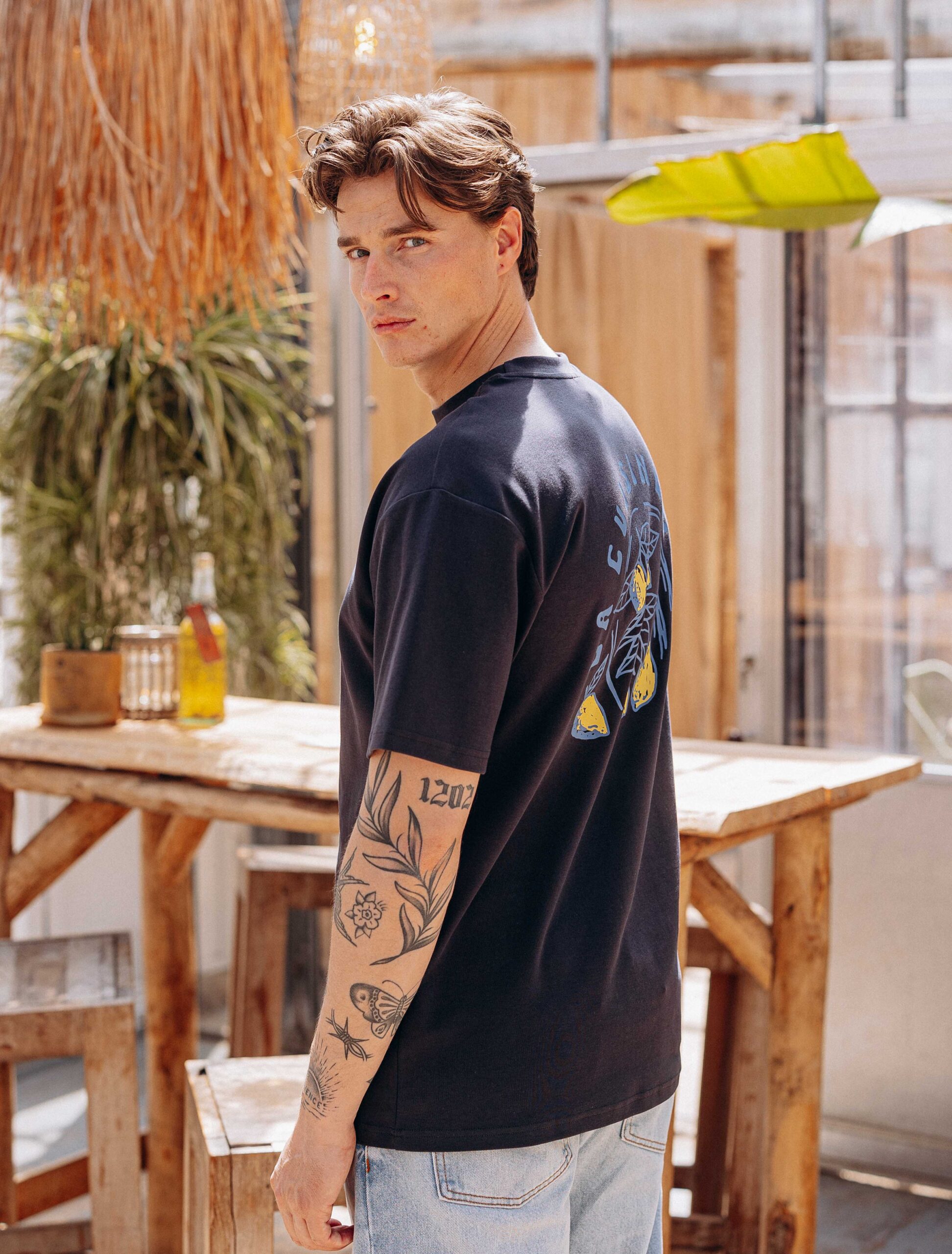 La Cuisine Lemon Navy Oversized T-shirt 1608 WEAR