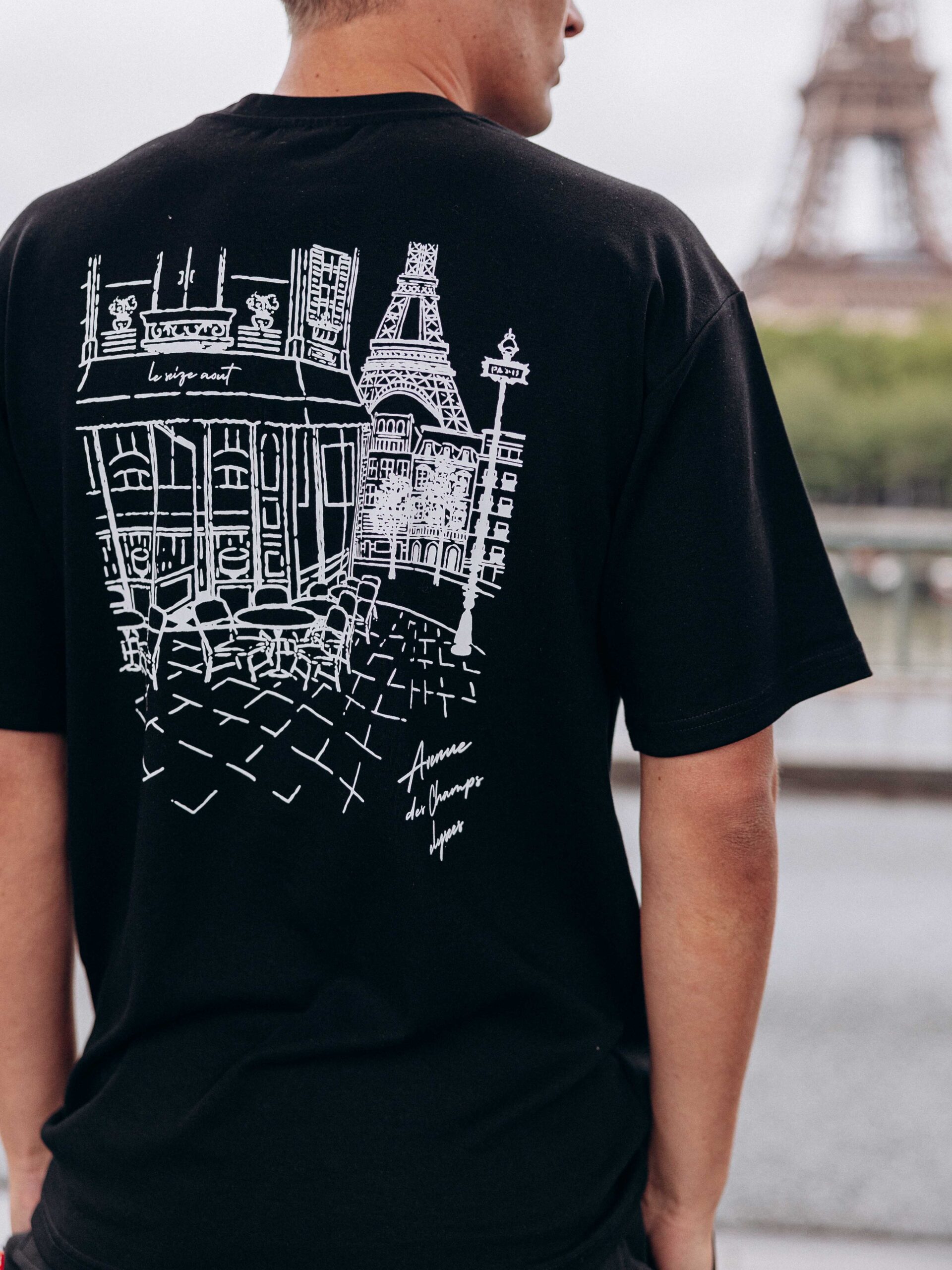 Eiffel Tower Black Oversized T-shirt 1608 WEAR