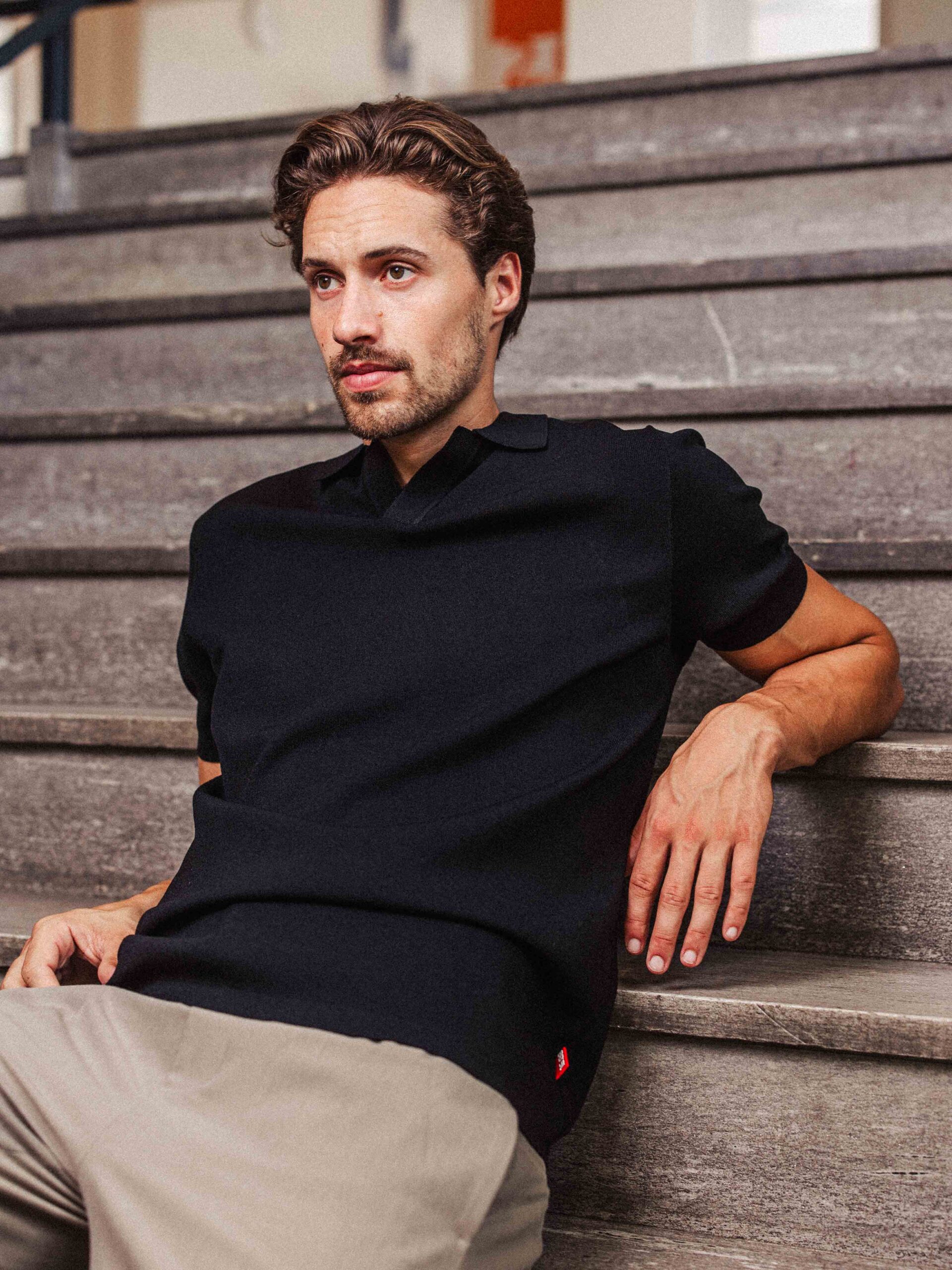 Black Knit Polo 1608 WEAR