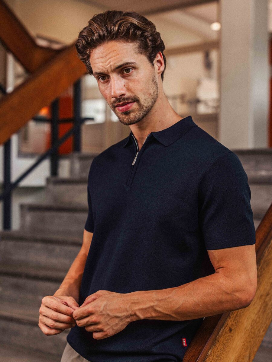 Navy Knit Polo Zipper