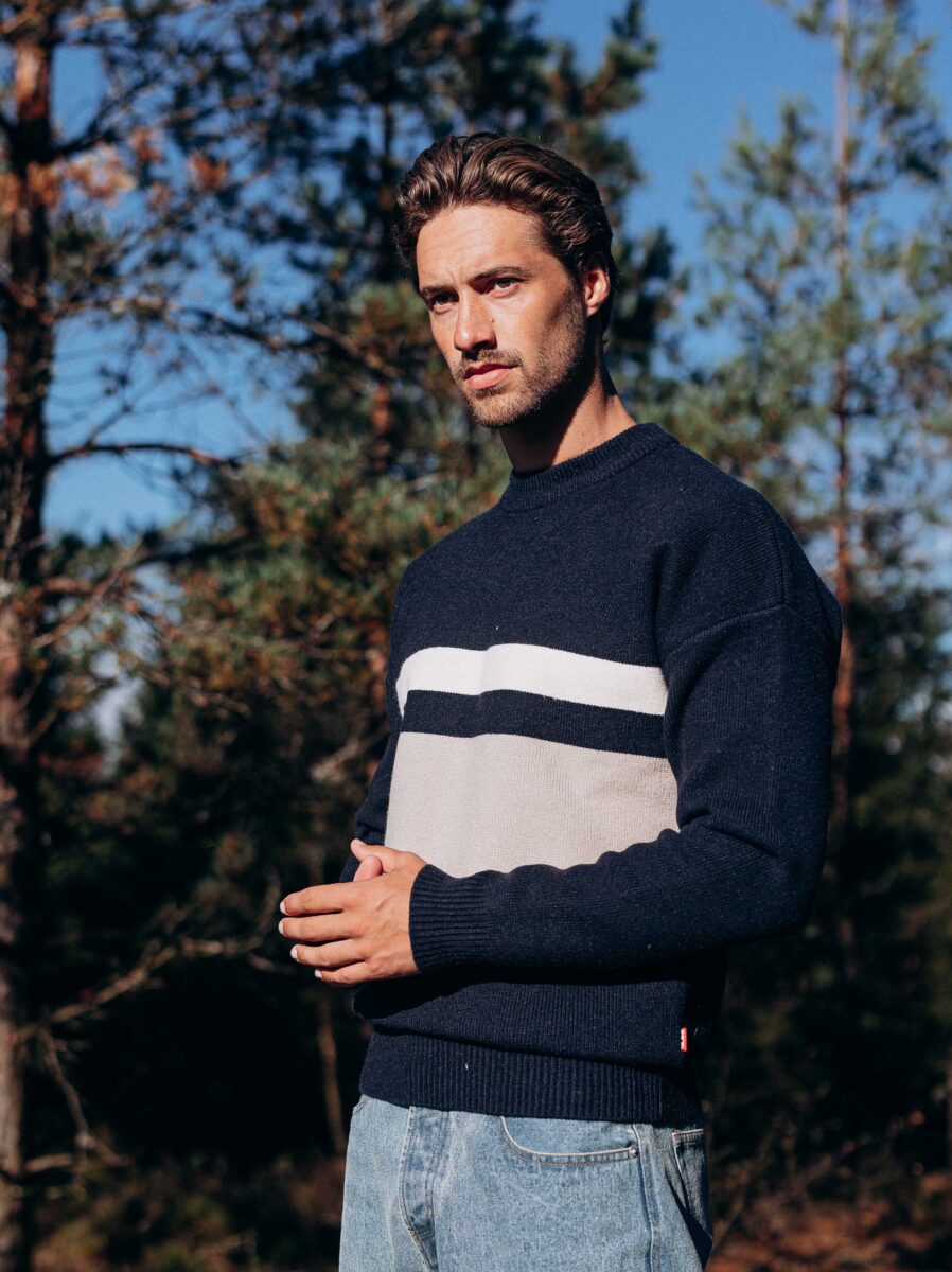 Navy Knit Combi Sweater