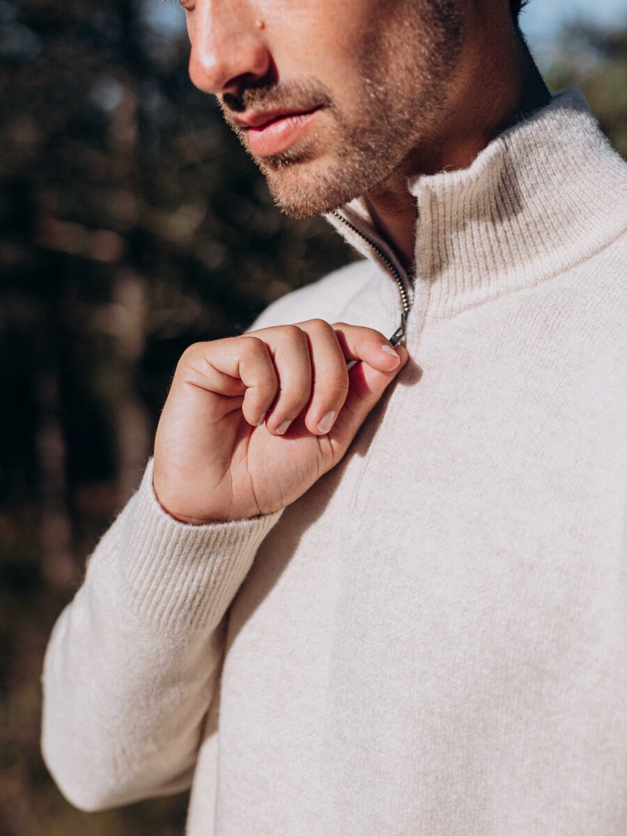 Beige Texture Zipper Sweater