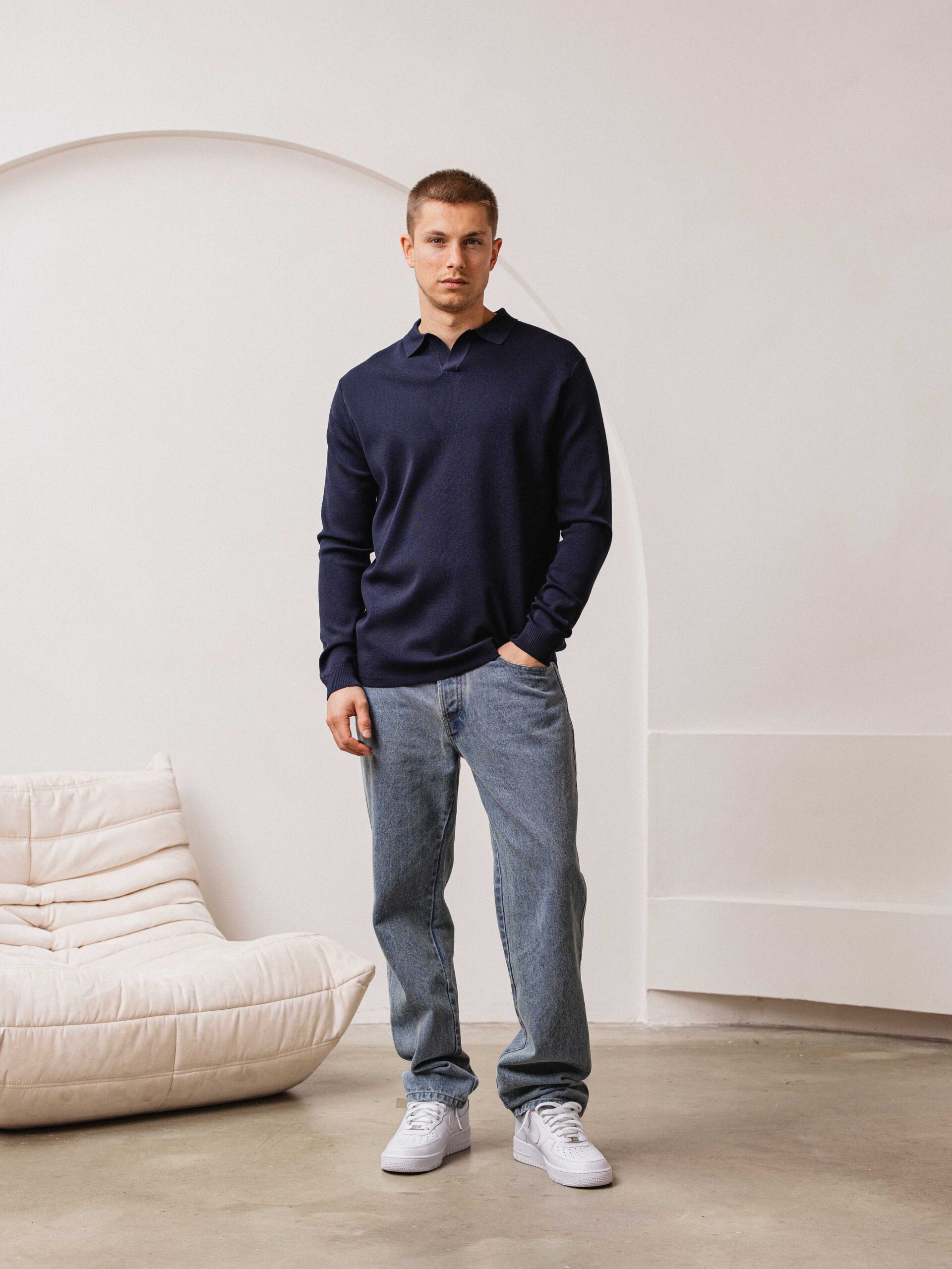 Navy Knit Longsleeve Polo 1608 WEAR