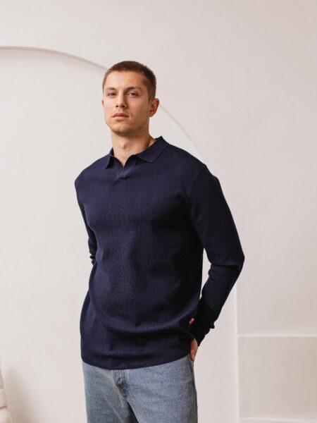 Navy Knit Longsleeve Polo