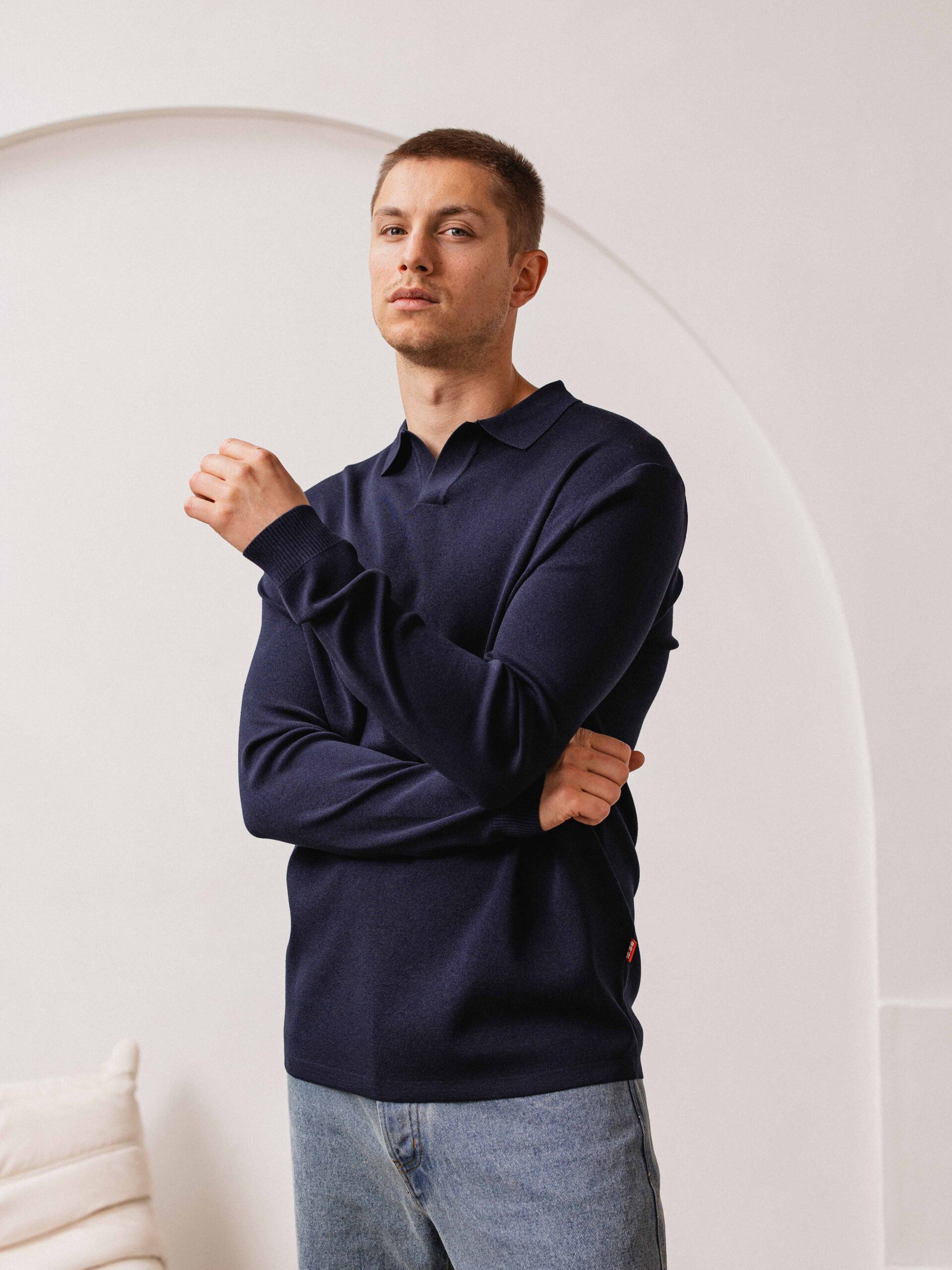 Navy Knit Longsleeve Polo 1608 WEAR