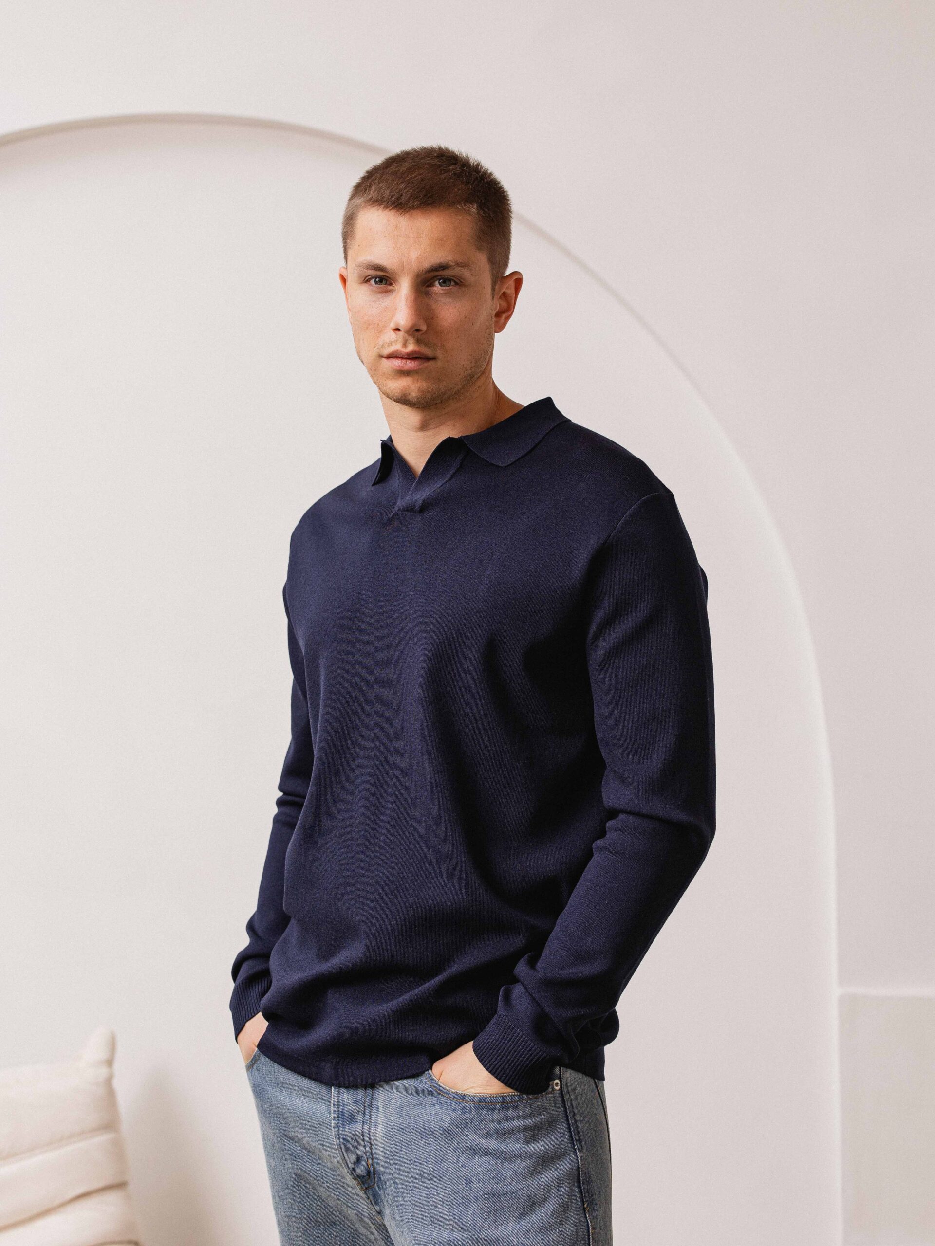 Navy Knit Longsleeve Polo 1608 WEAR