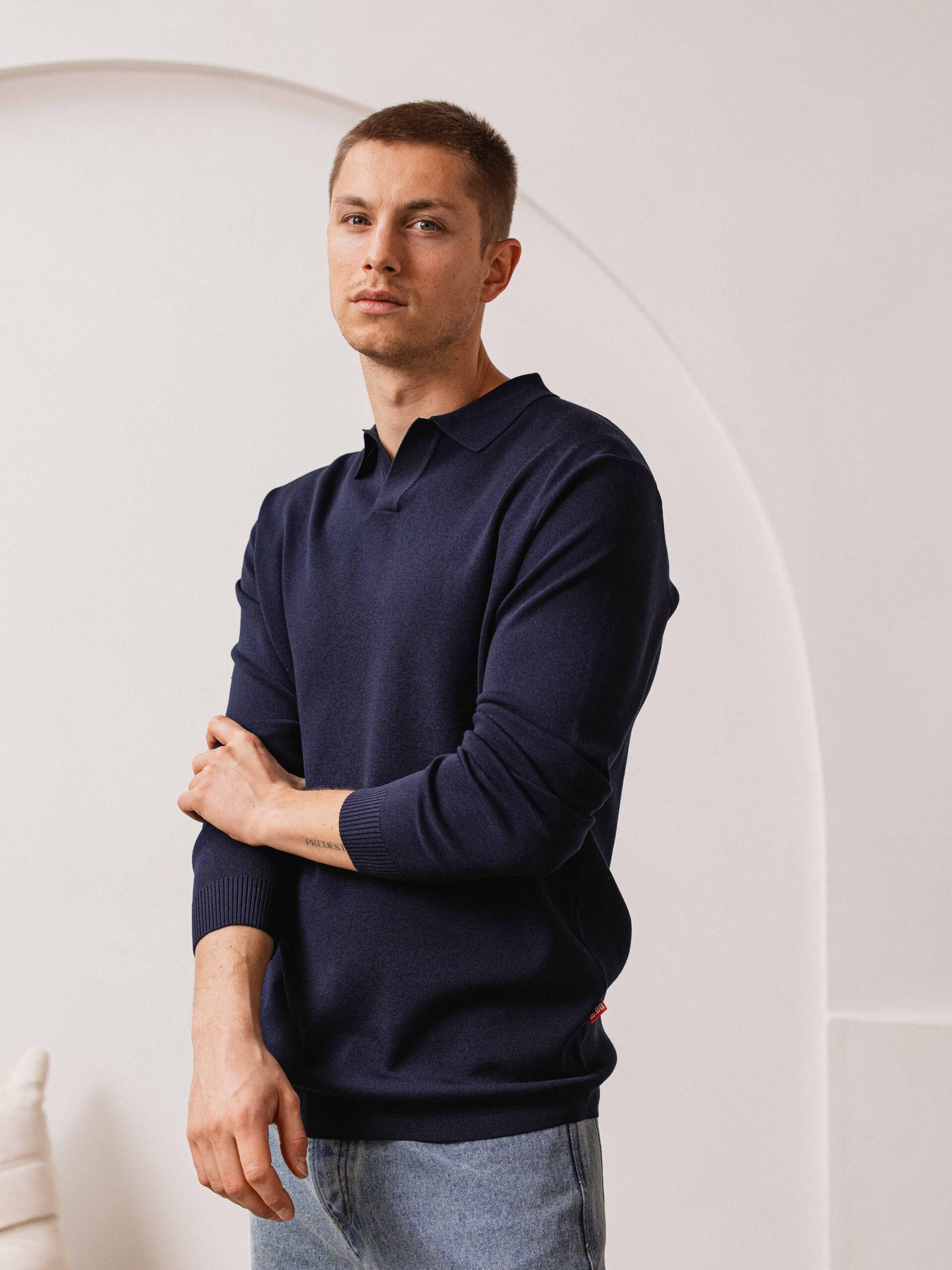 Navy Knit Longsleeve Polo 1608 WEAR