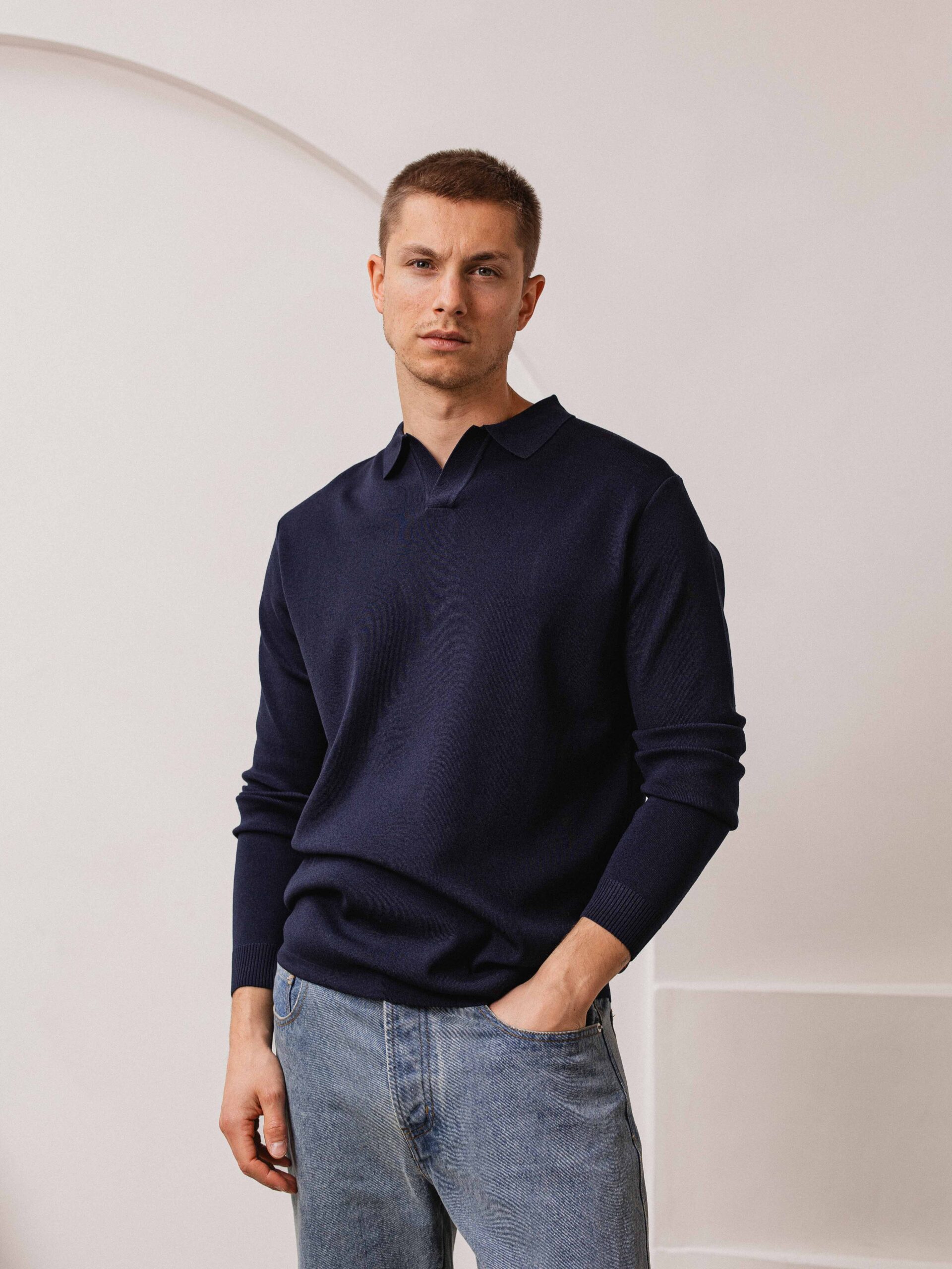 Navy Knit Longsleeve Polo 1608 WEAR