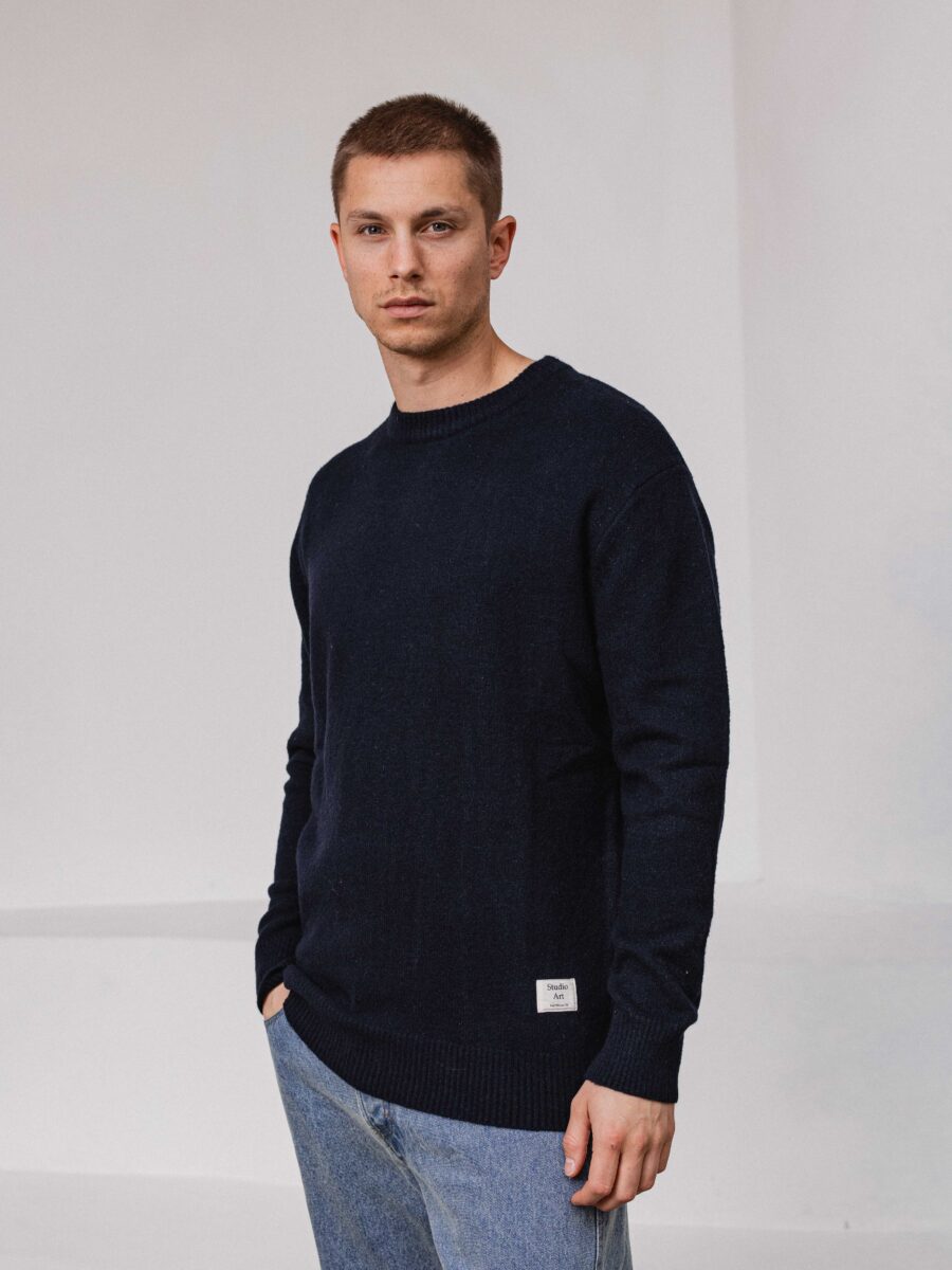 Navy Label Texture Sweater