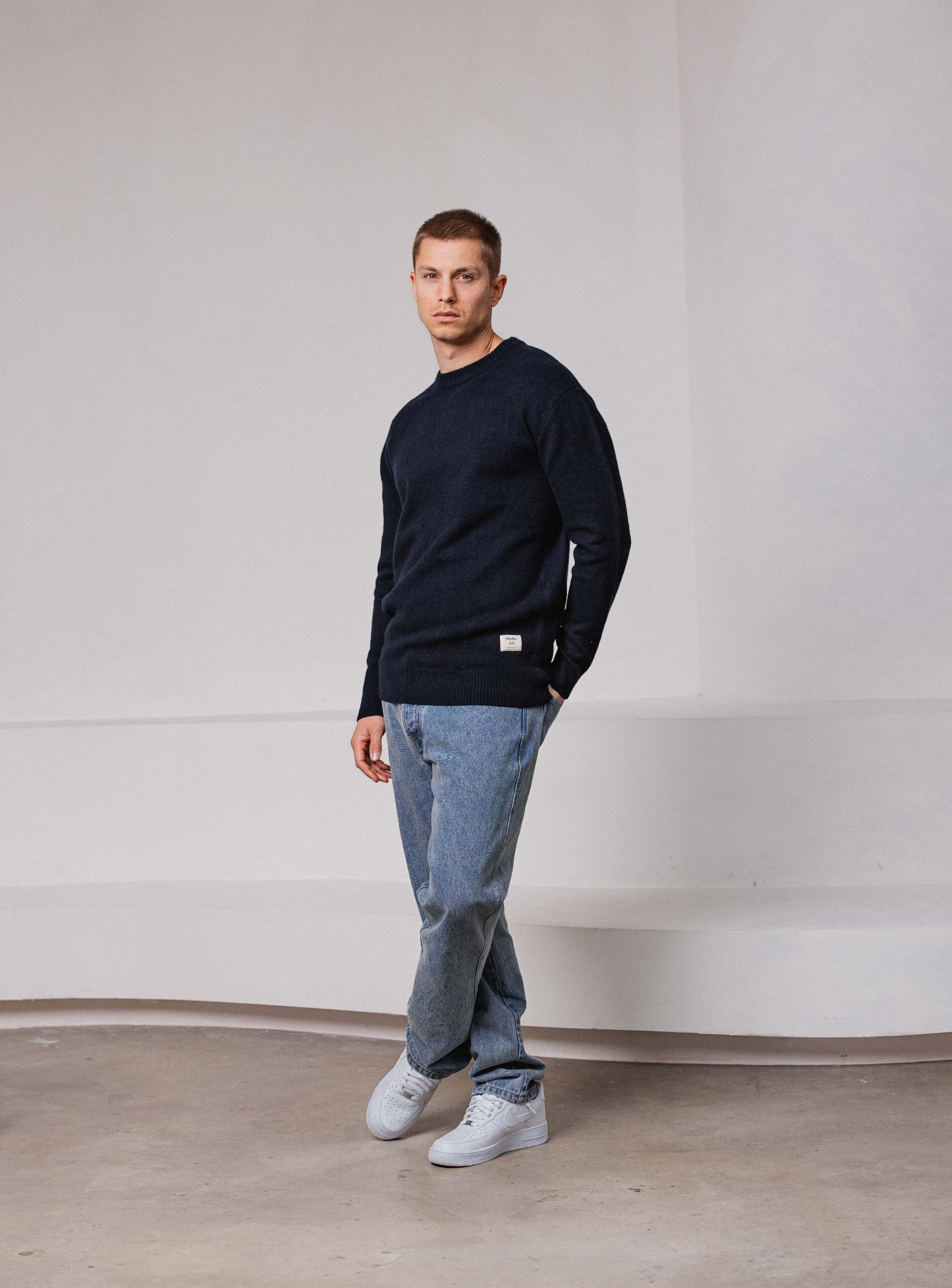 Navy Label Texture Sweater 1608 WEAR